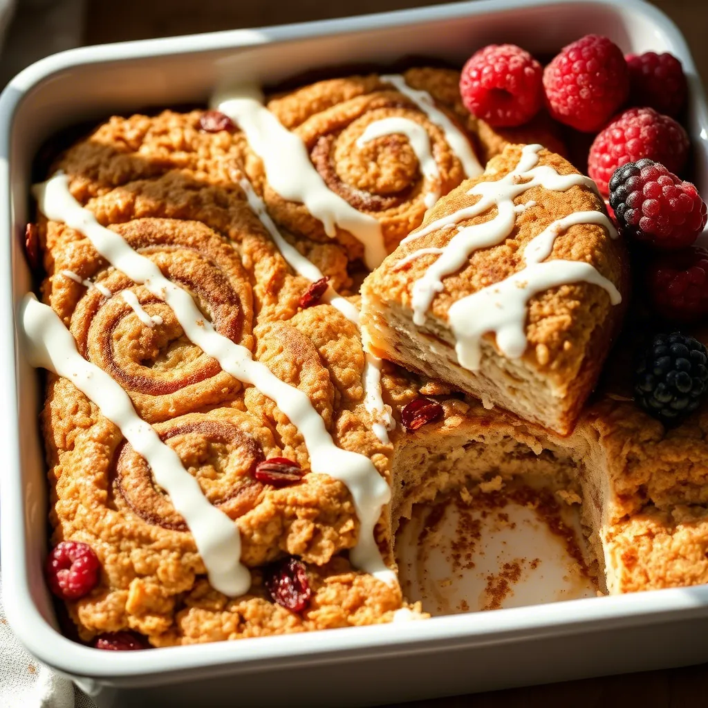Cinnamon Roll Baked Oatmeal with Cream Cheese Glaze