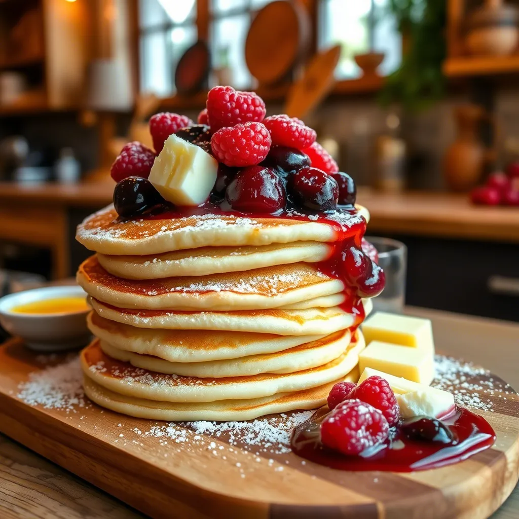 Classic American Pancakes with Fresh Berry Compote