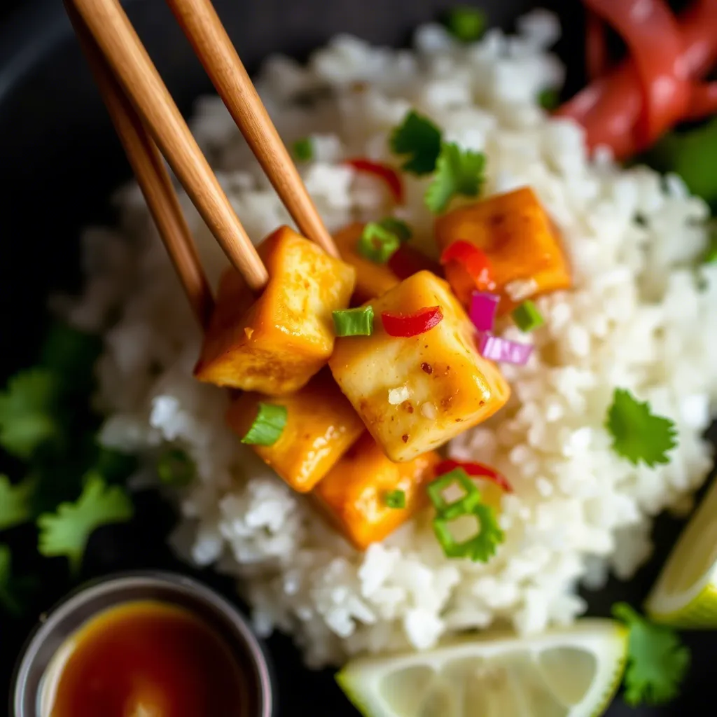 Crispy Honey Garlic Tofu with Coconut Rice