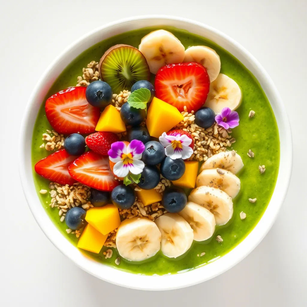 Green Smoothie Bowl with Spring Fruits