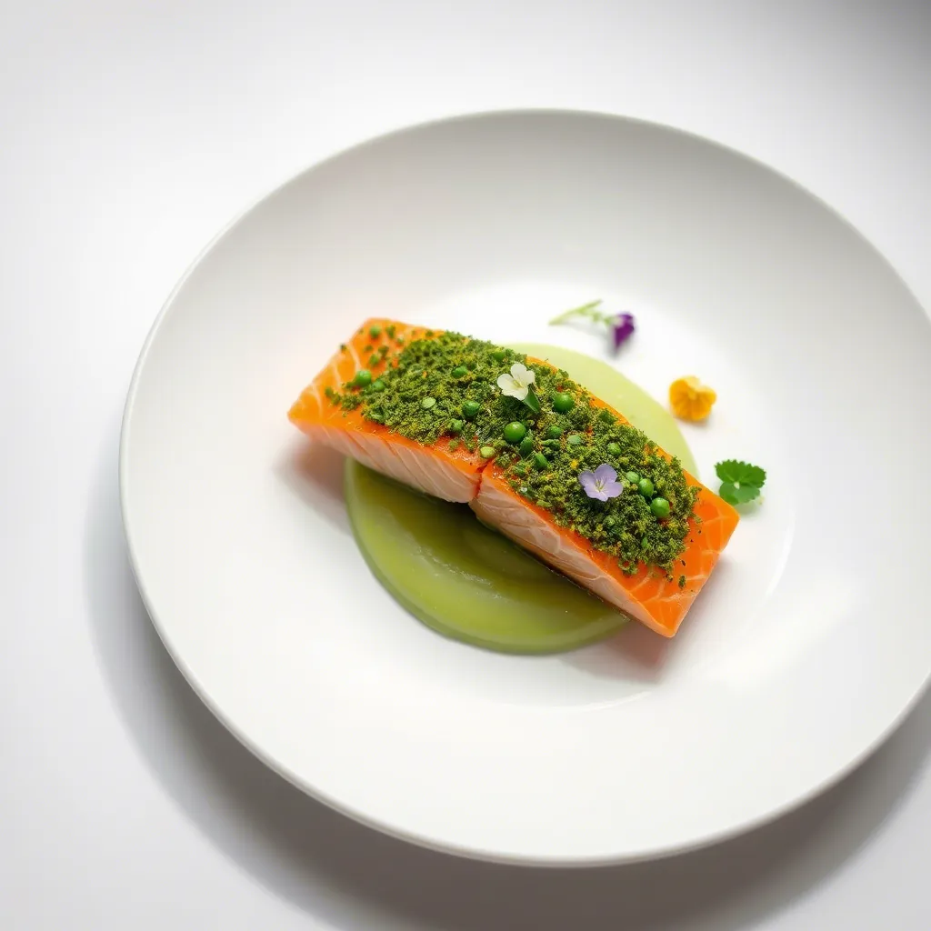 Herb Crusted Salmon with Spring Pea Puree