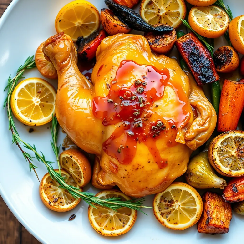 Honey Lemon Glazed Chicken with Garlic Roasted Vegetables