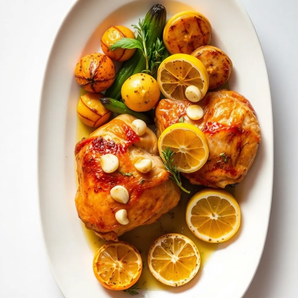 Lemon Garlic Roasted Chicken Thighs with Spring Vegetables