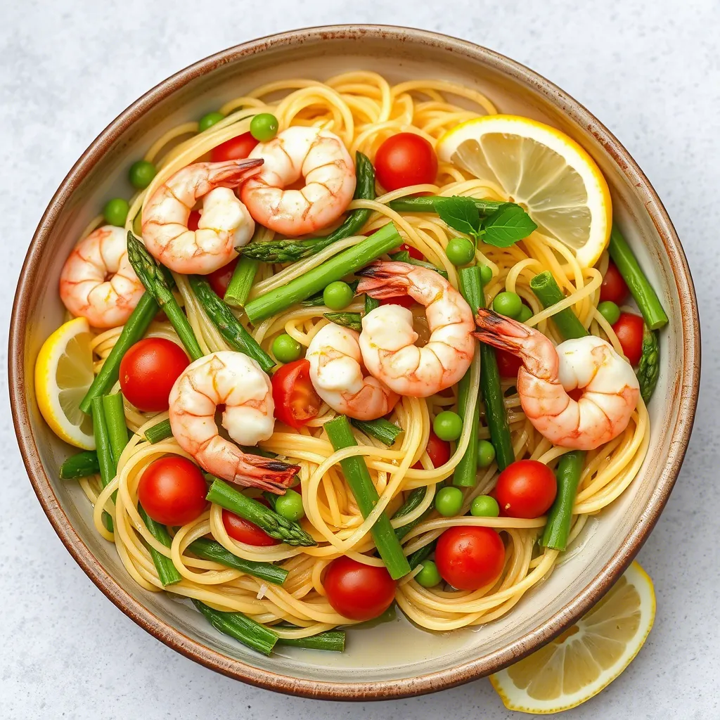 Lemon Garlic Shrimp with Spring Vegetable Pasta