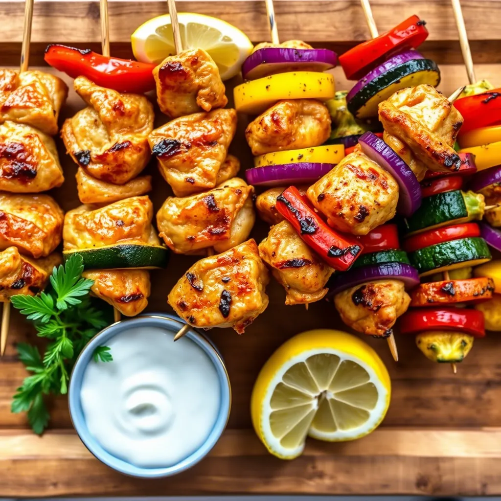 Lemon Herb Grilled Chicken and Vegetable Skewers