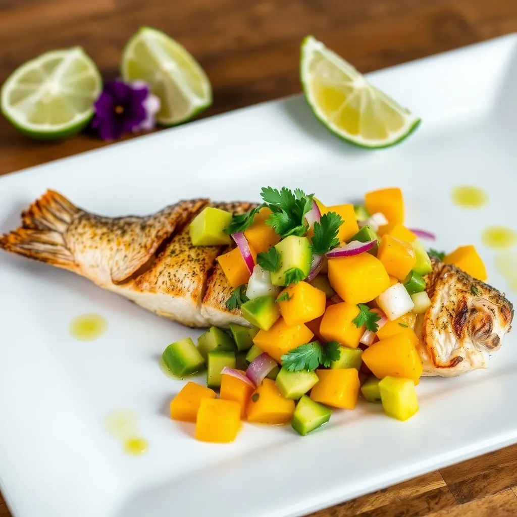Lemon Herb Grilled Fish with Mango Avocado Salsa