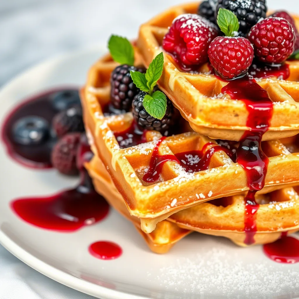 Lemon Poppy Seed Waffles with Berry Compote
