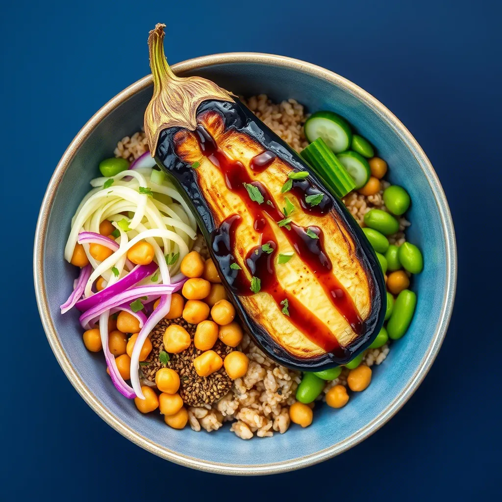 Miso Roasted Eggplant and Chickpea Bowls