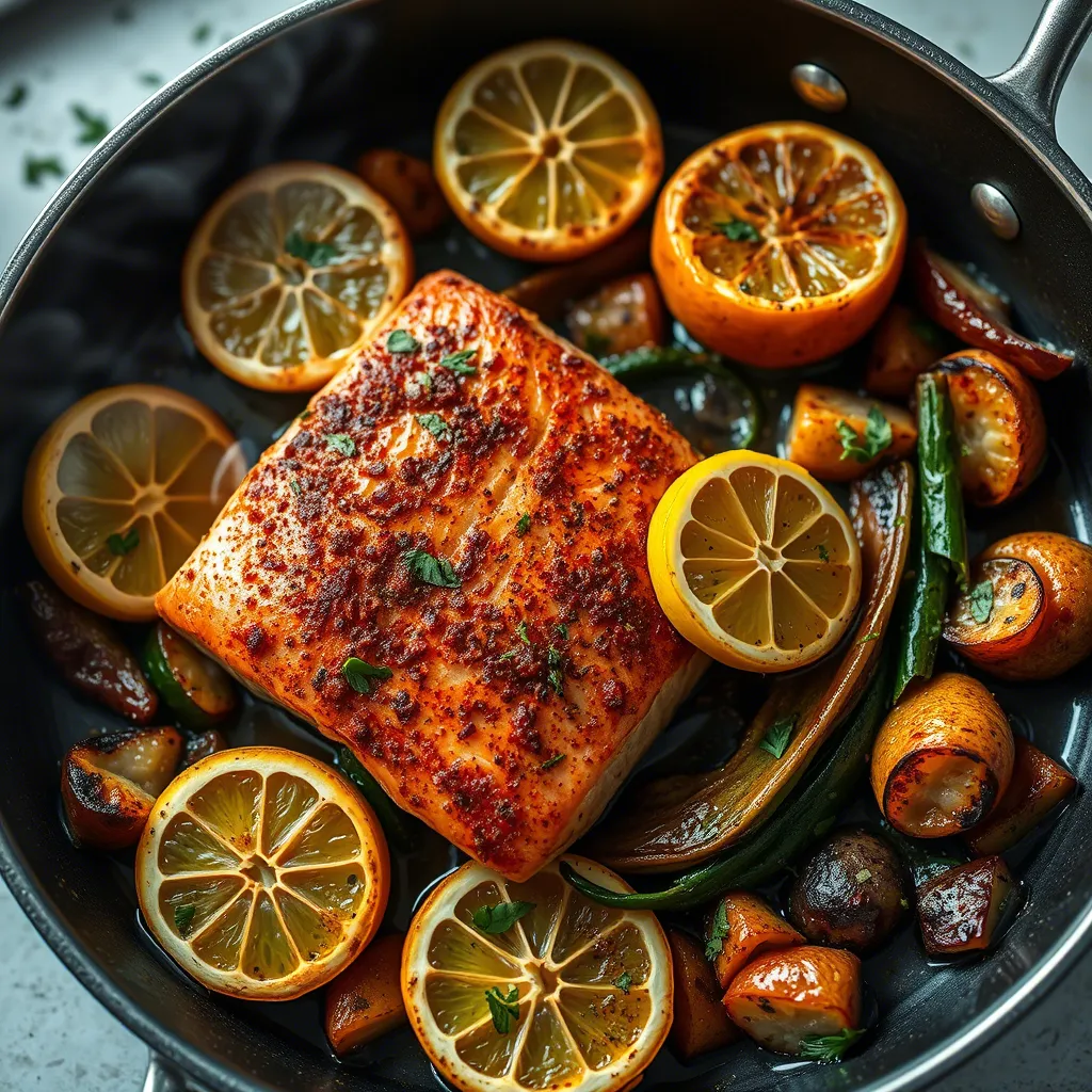 One-Pan Harissa Salmon with Roasted Vegetables