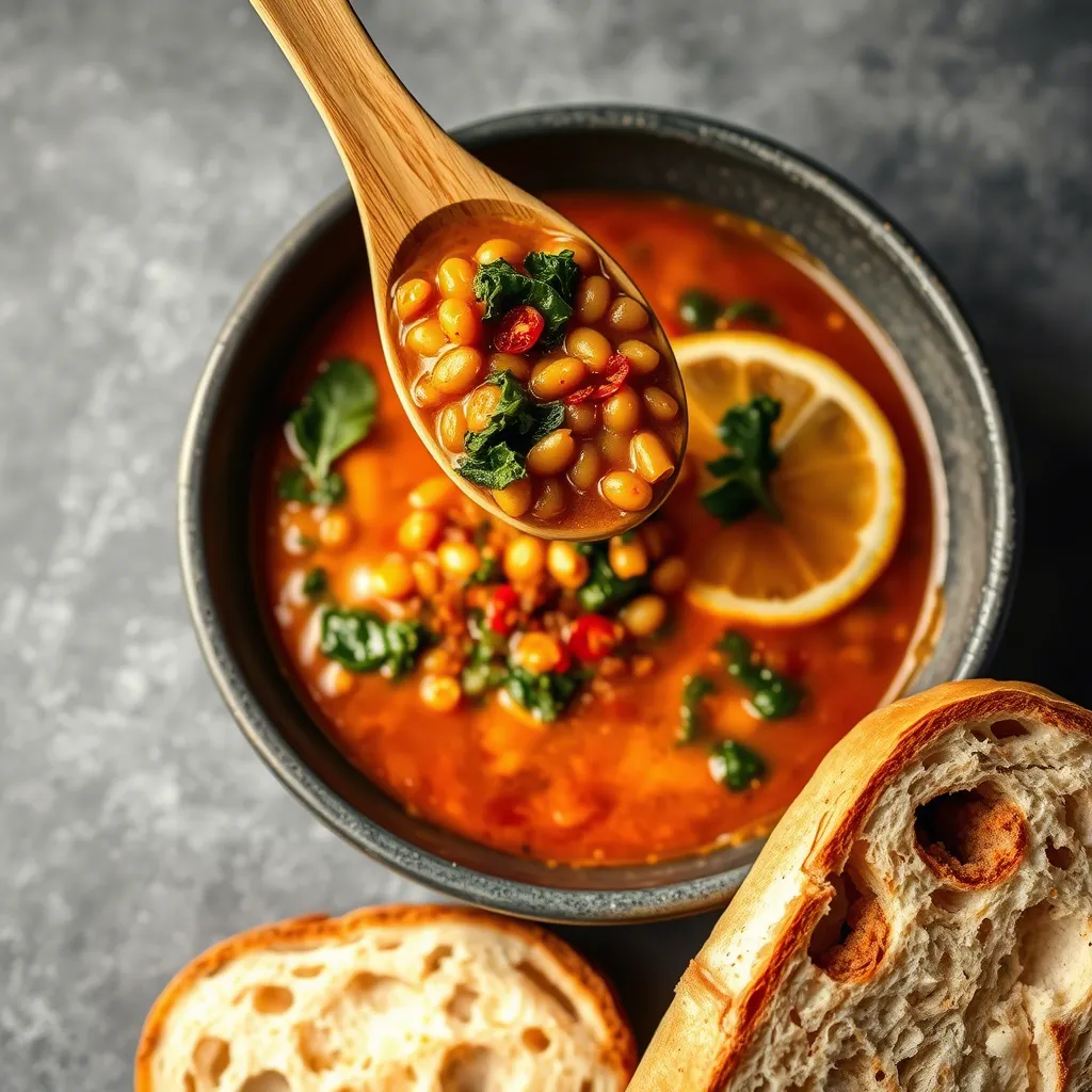 Spicy Lentil and Kale Soup with Lemon