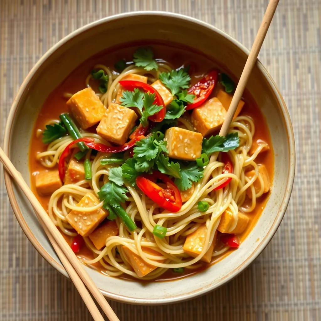 Spicy Peanut Noodle Salad with Crispy Tofu